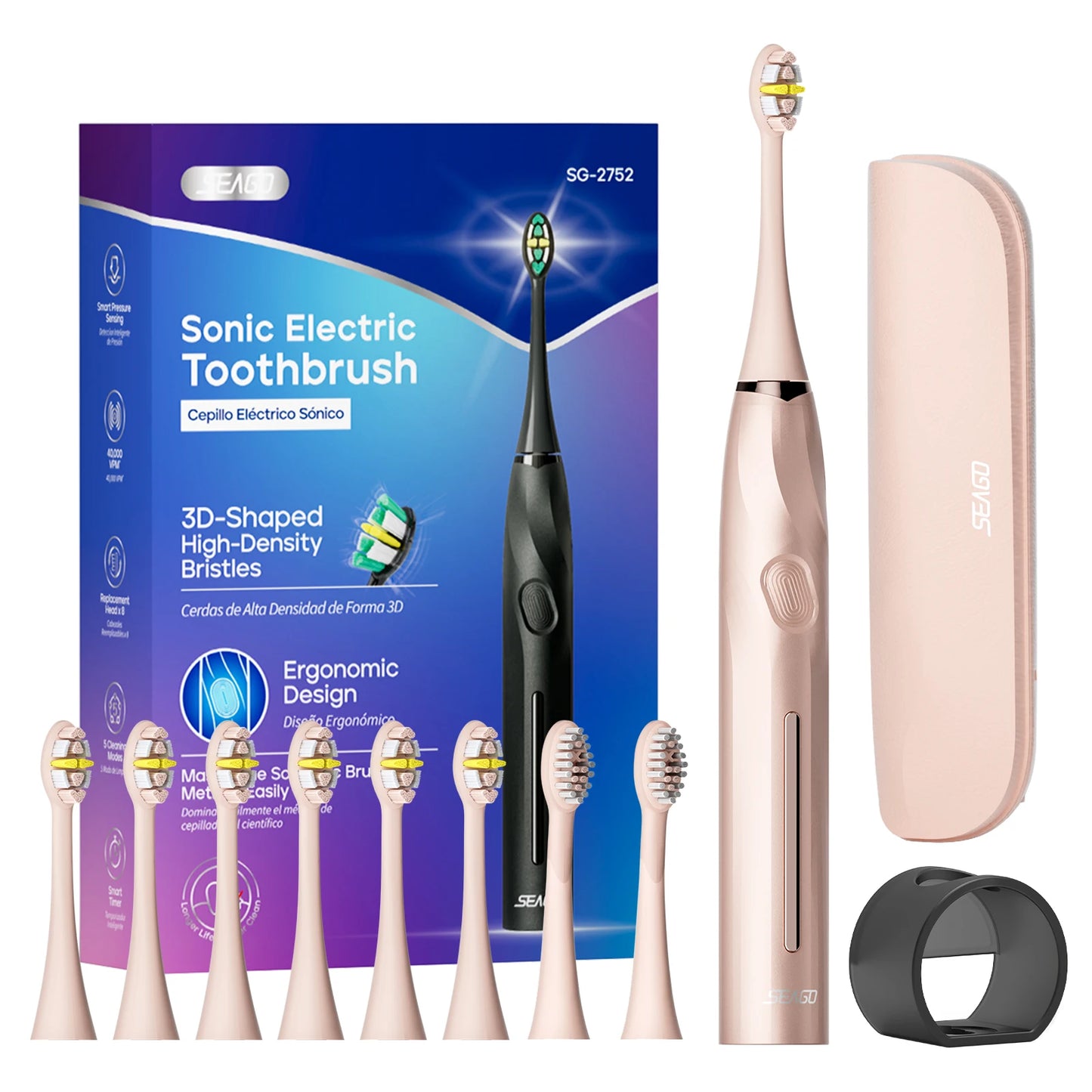 Sonic Toothbrush Electric Toothbrush Touch Control Seamless Button Pressure Sensor with Travel Box Replaceable Brush Head