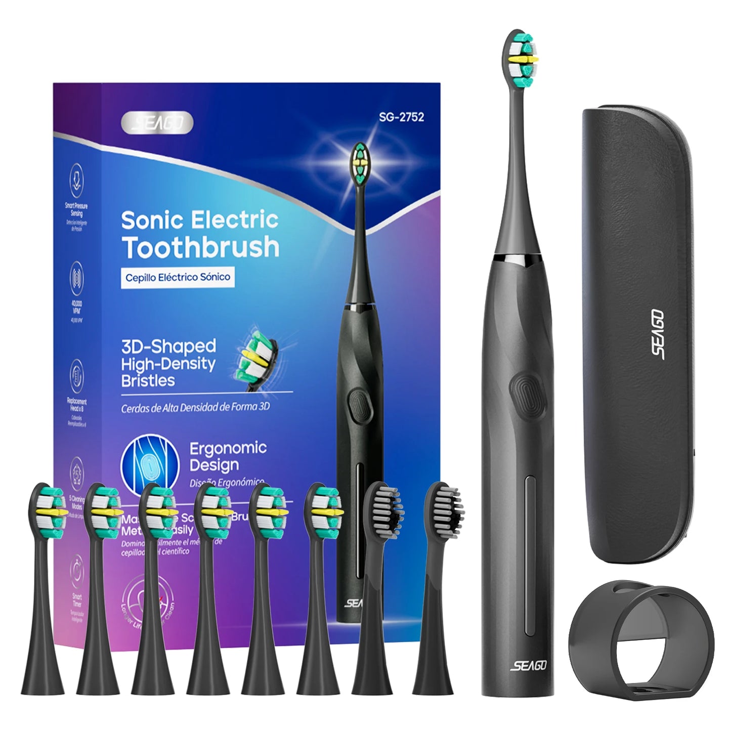 Sonic Toothbrush Electric Toothbrush Touch Control Seamless Button Pressure Sensor with Travel Box Replaceable Brush Head