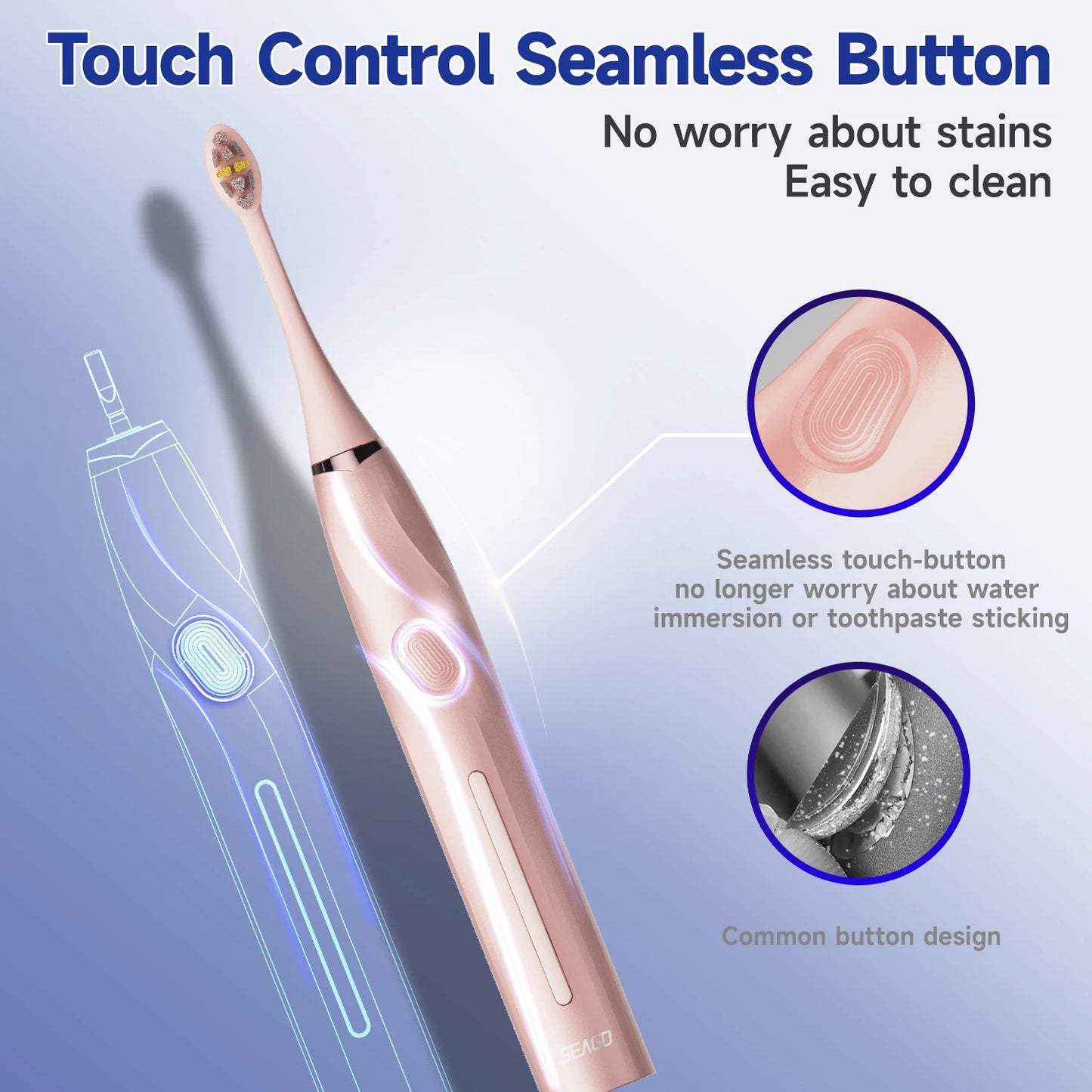 Sonic Toothbrush Electric Toothbrush Touch Control Seamless Button Pressure Sensor with Travel Box Replaceable Brush Head
