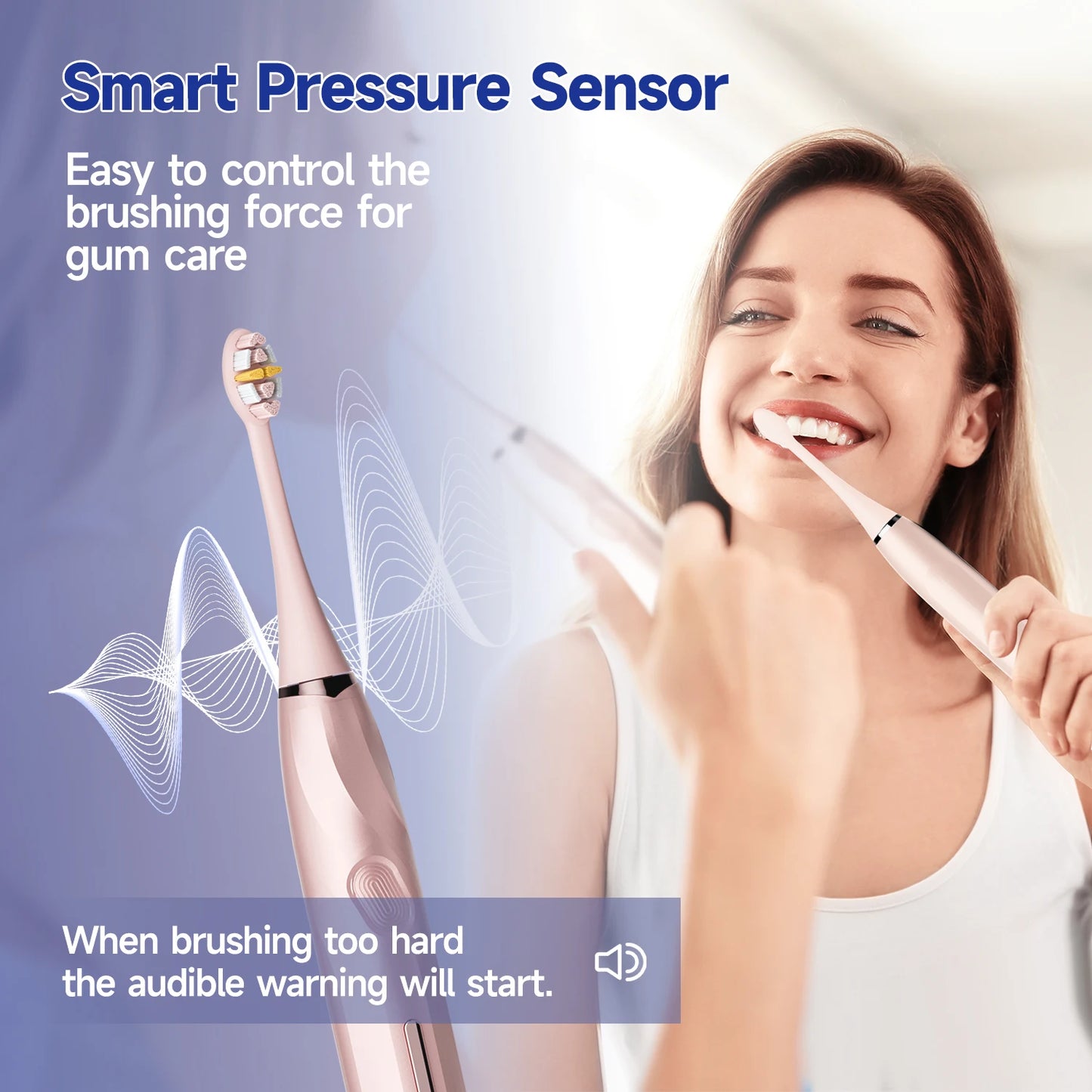 Sonic Toothbrush Electric Toothbrush Touch Control Seamless Button Pressure Sensor with Travel Box Replaceable Brush Head